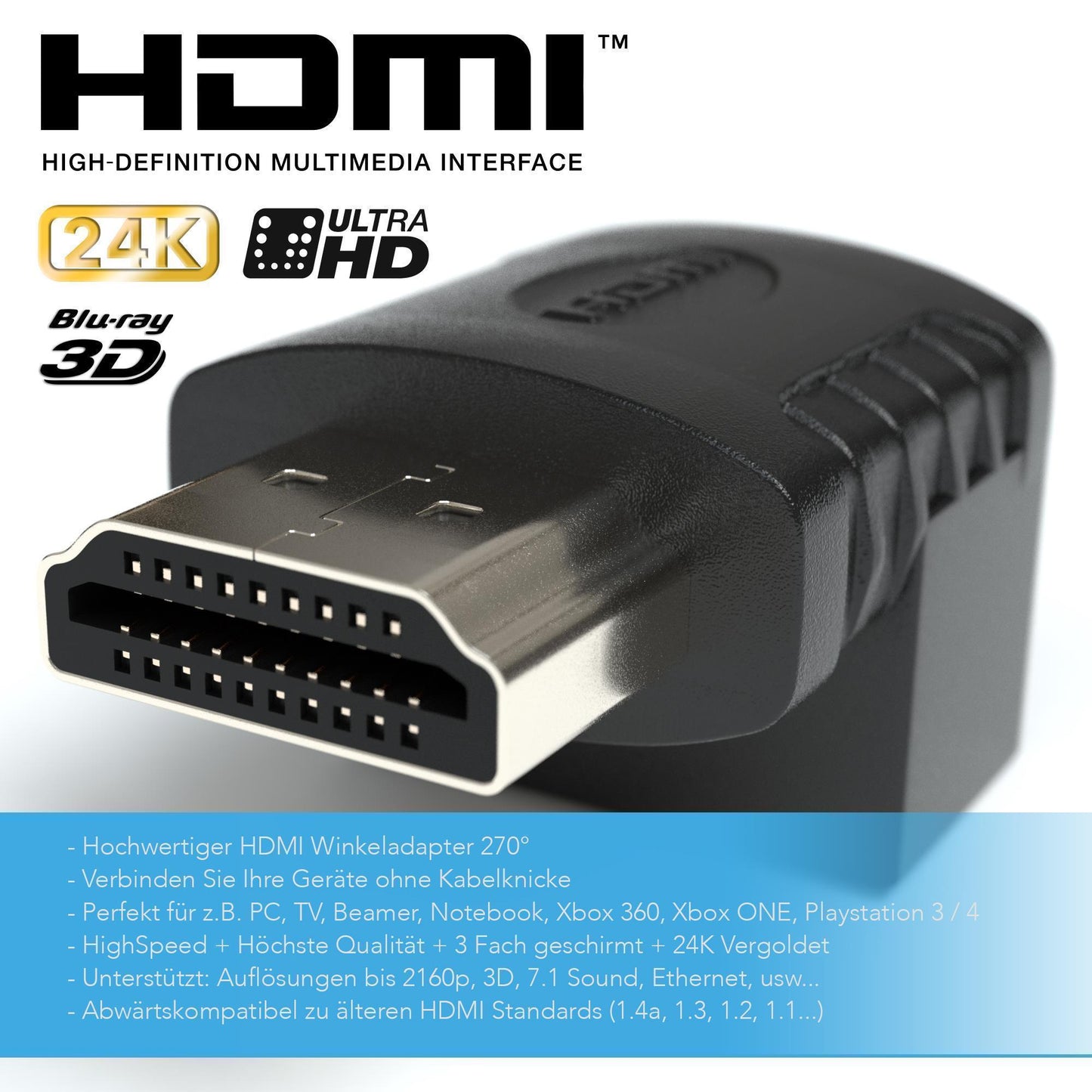HDMI Winkel Adapter / HDMI A Female - HDMI A Male 270°