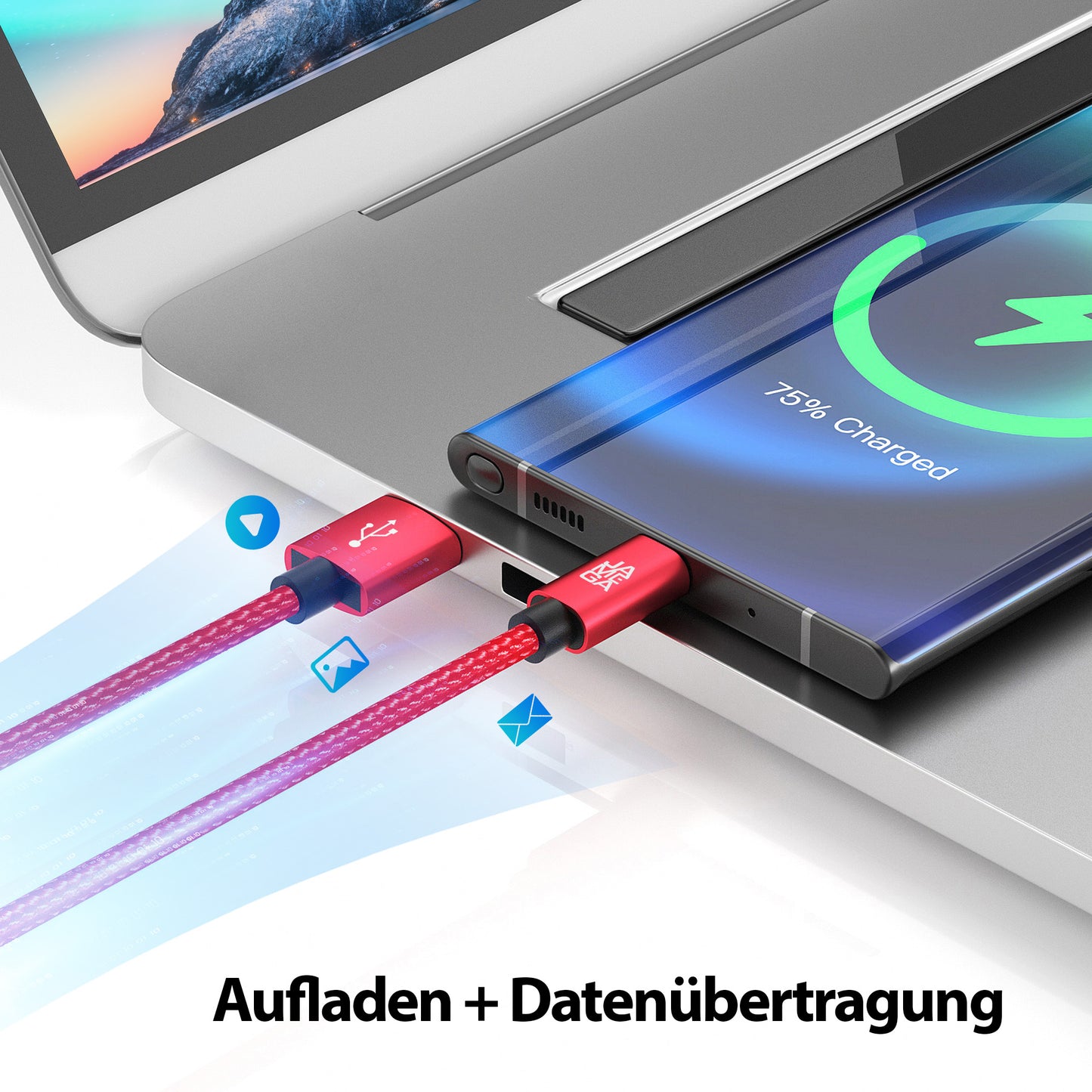 USB-C - USB A | Nylon + Metal Shell | *NEW MODEL* - Red - Variante "eBW"