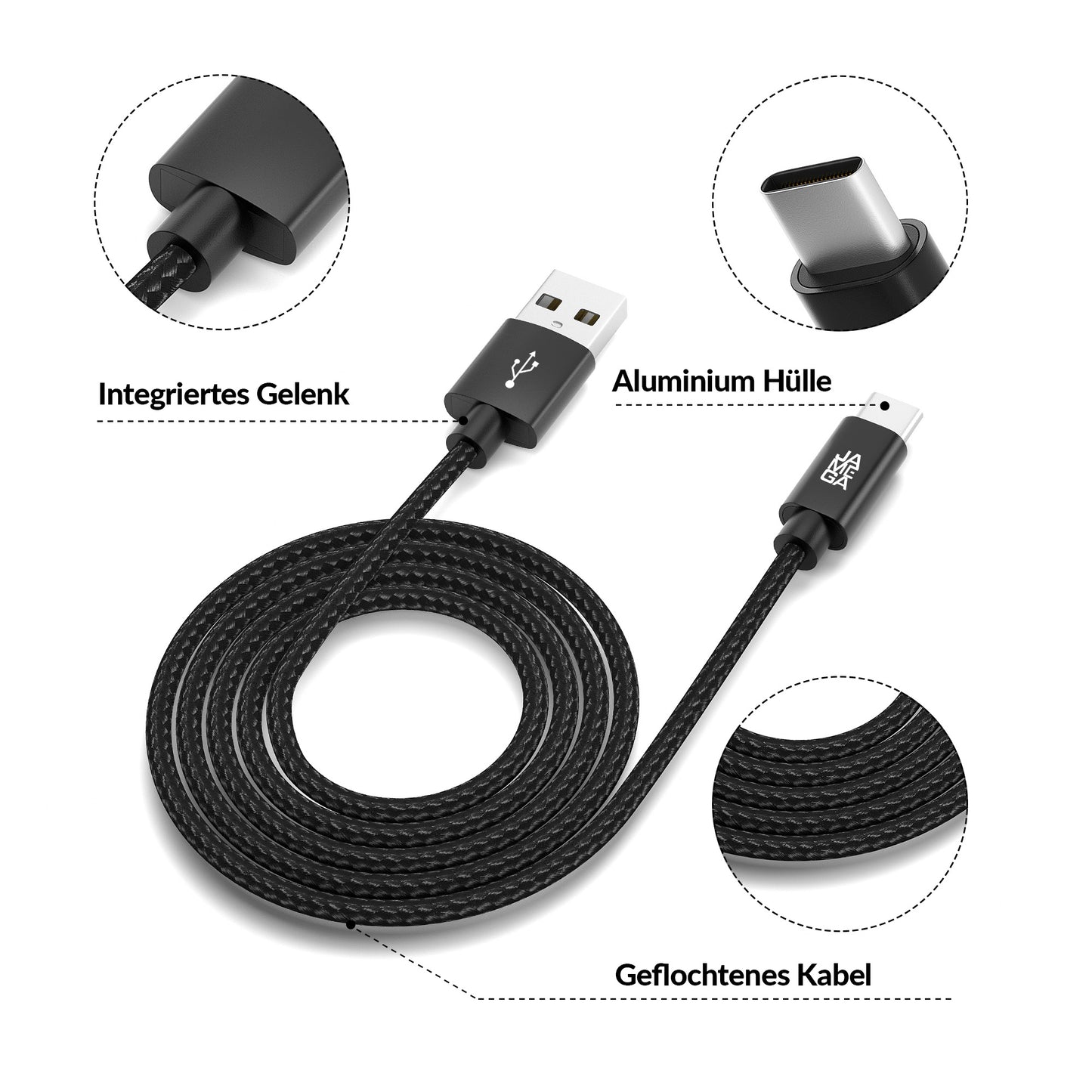 USB-C - USB A | Nylon + Metal Shell | *NEW MODEL* - Black - Variante "eBW"