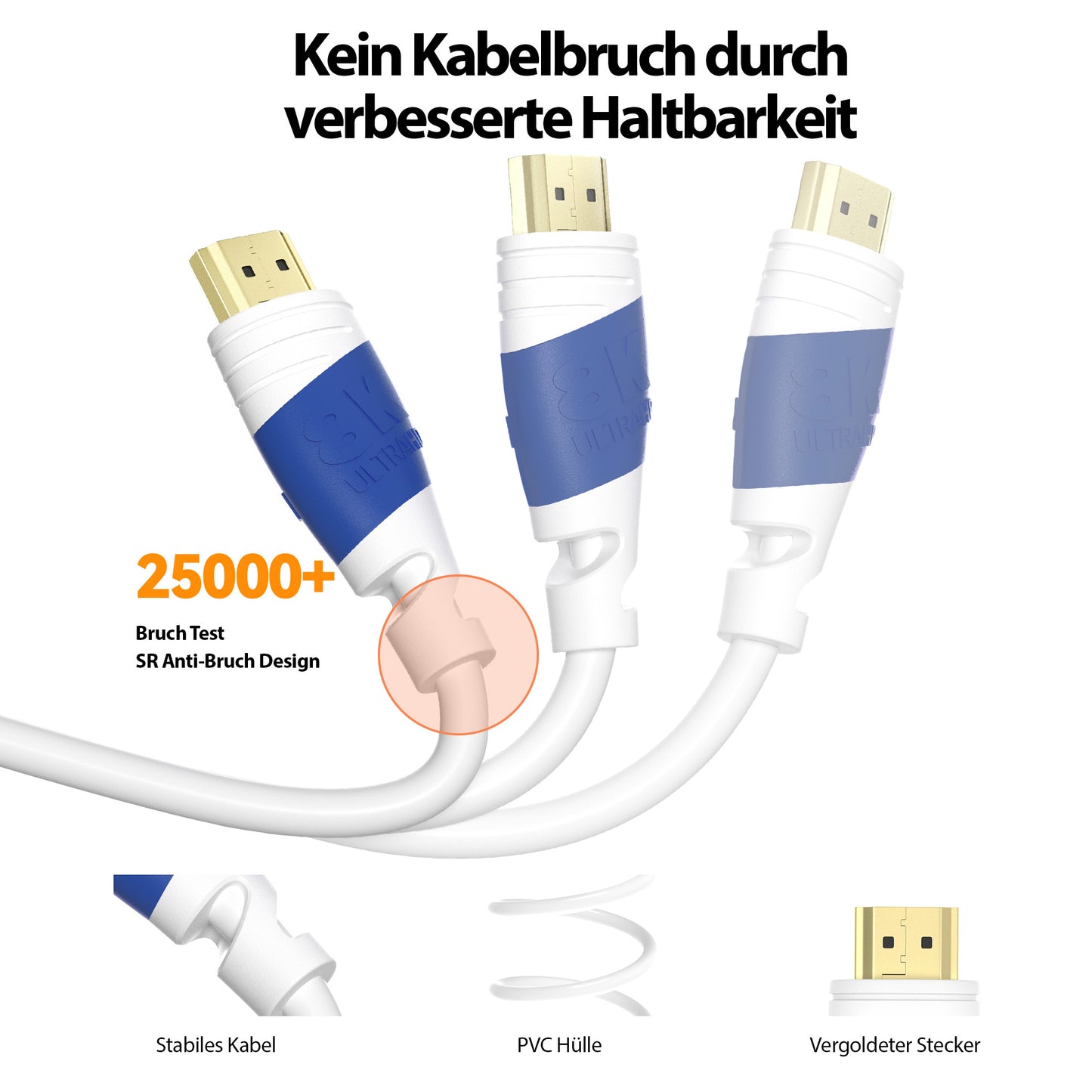 8K Black Ultra High Speed HDMI Kabel - Weiß/Blau - Variation "eBW"