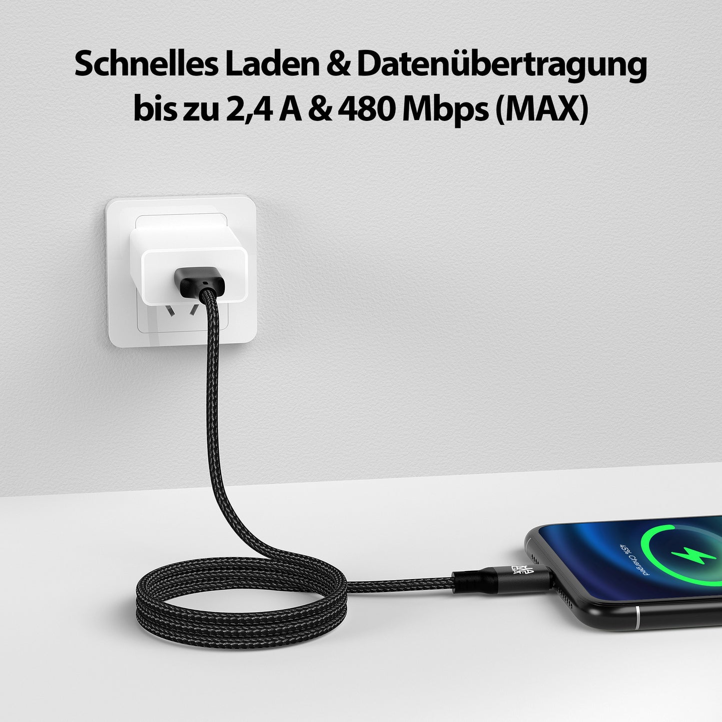 iPhone charging cable new generation cotton / black - Variation