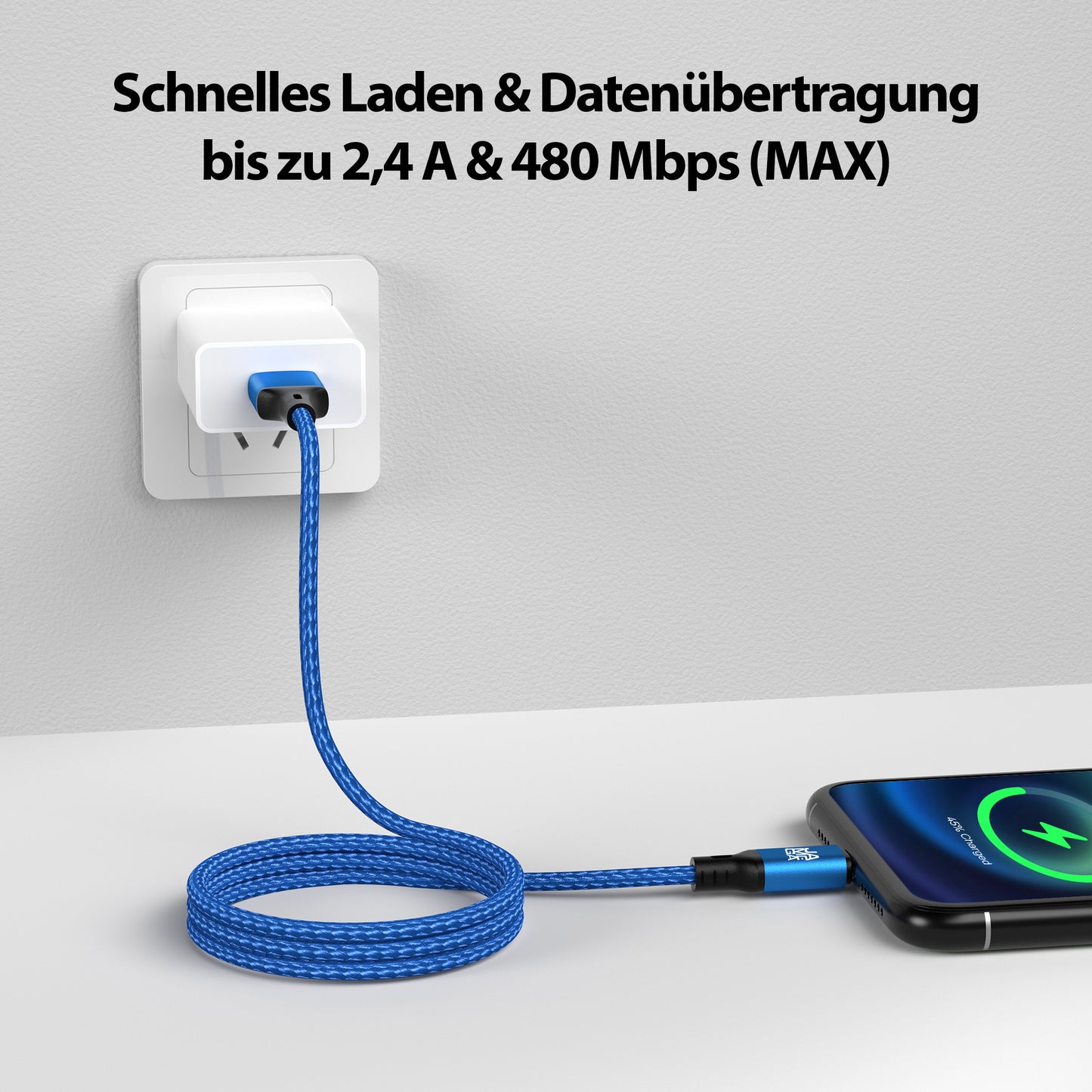 iPhone charging cable new generation cotton / blue - Variation