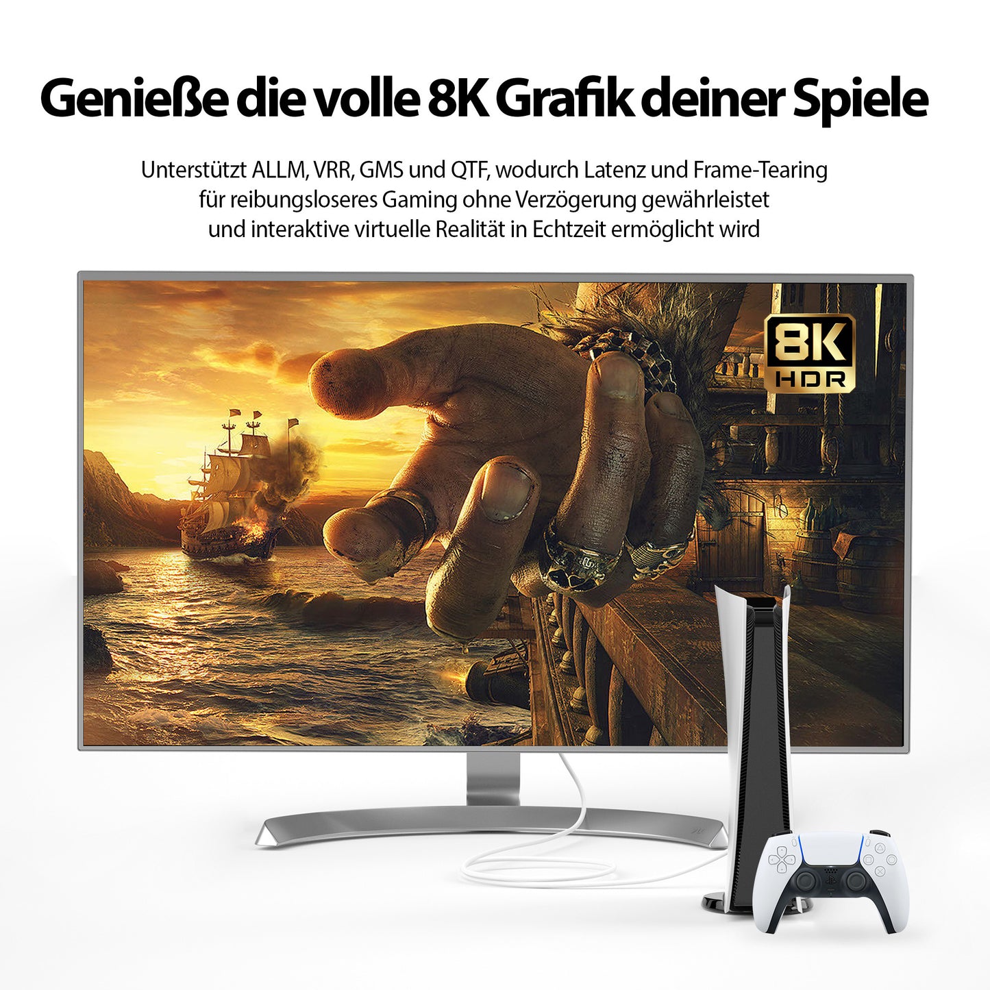 8K Black Ultra High Speed HDMI Kabel - Weiß/Blau - Variation "eBW"