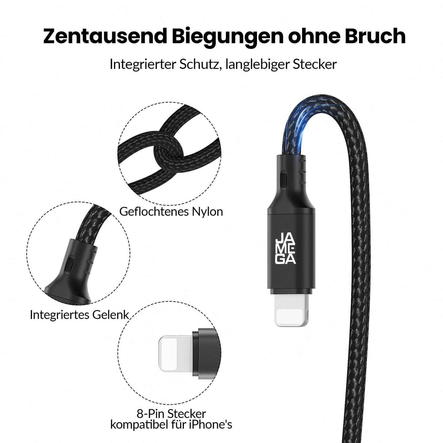 iPhone charging cable new generation cotton / black - Variation