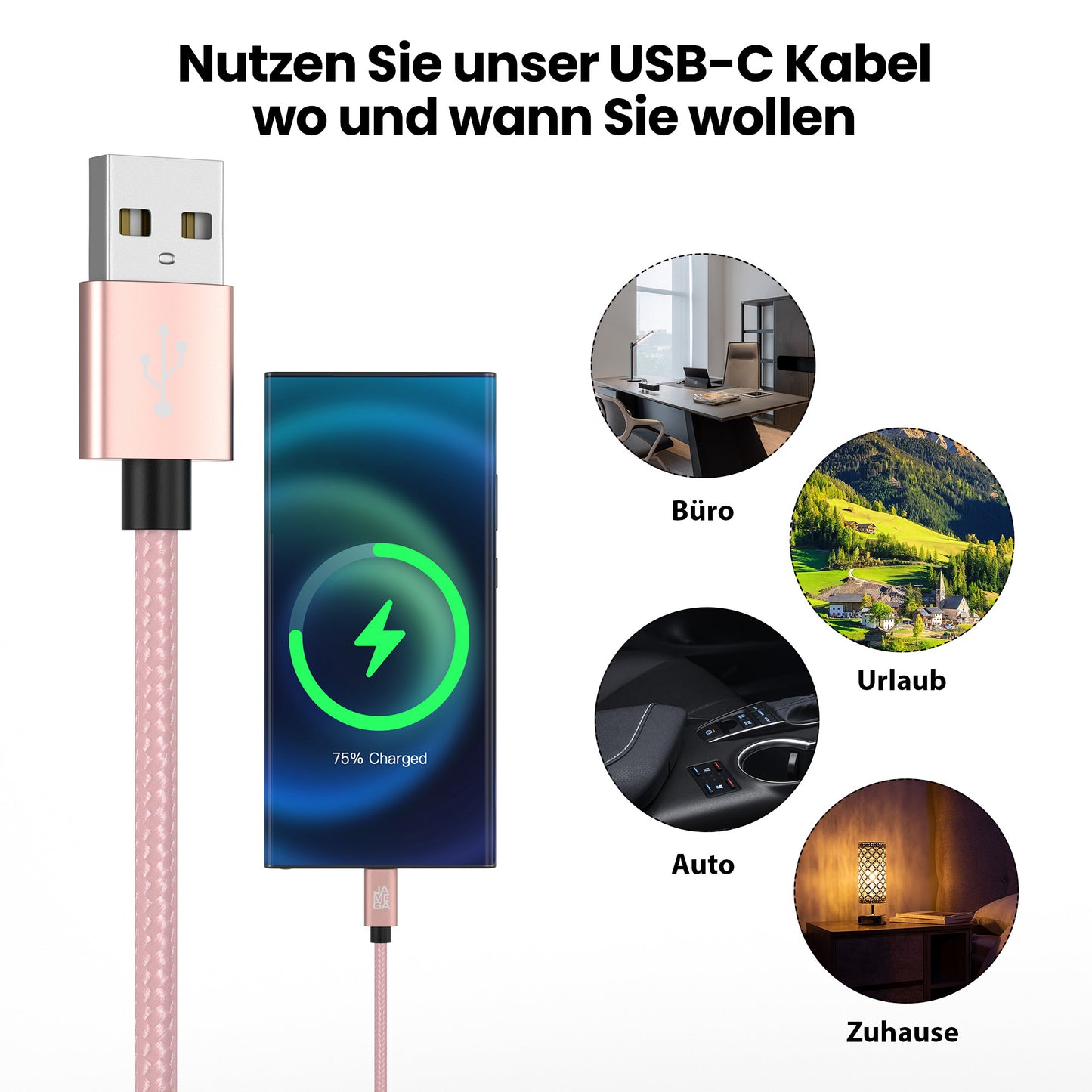 USB-C - USB A | Nylon + Metal Shell | *NEW MODEL* - RoseGold - Variante "eBW"