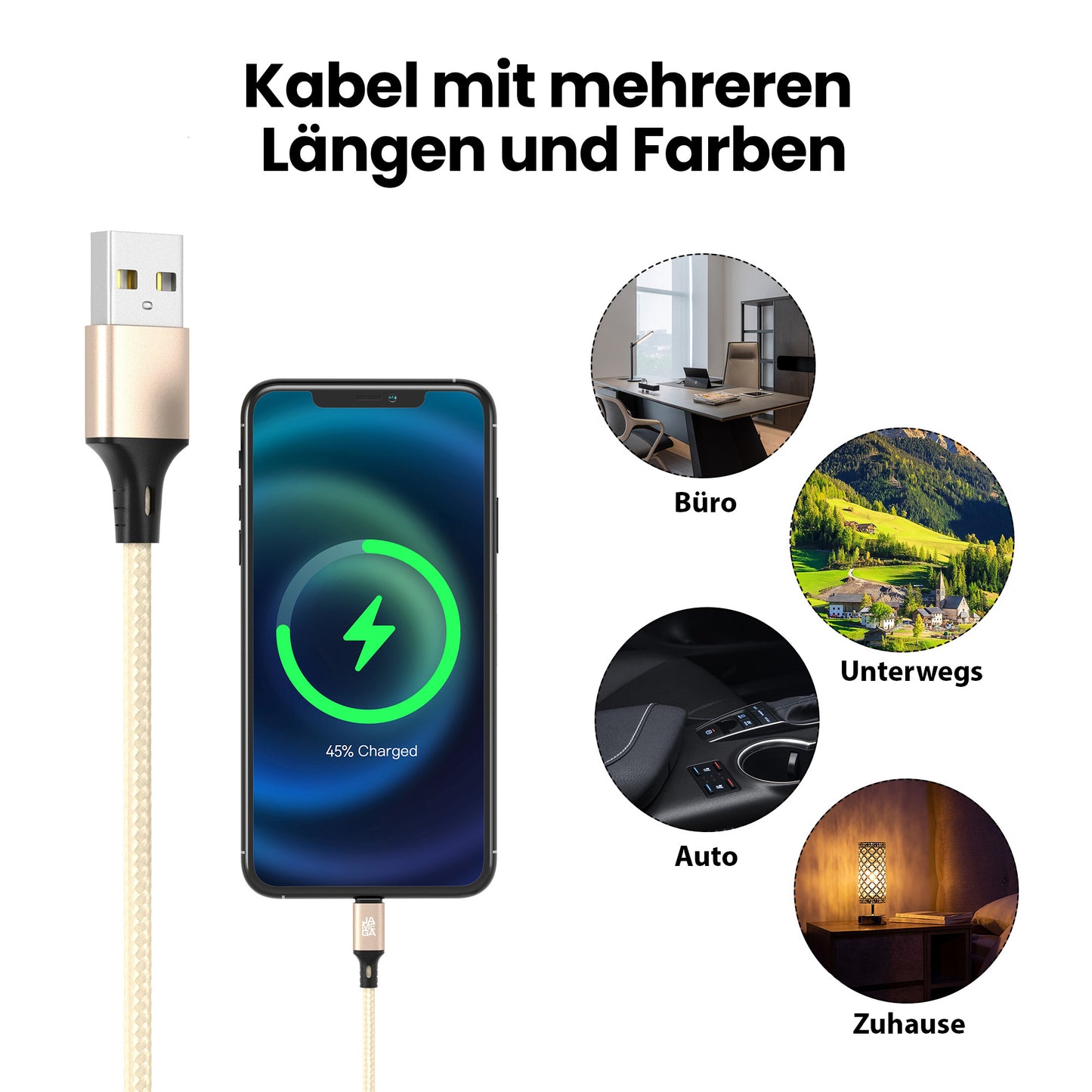 iPhone charging cable new generation cotton / gold - Variation