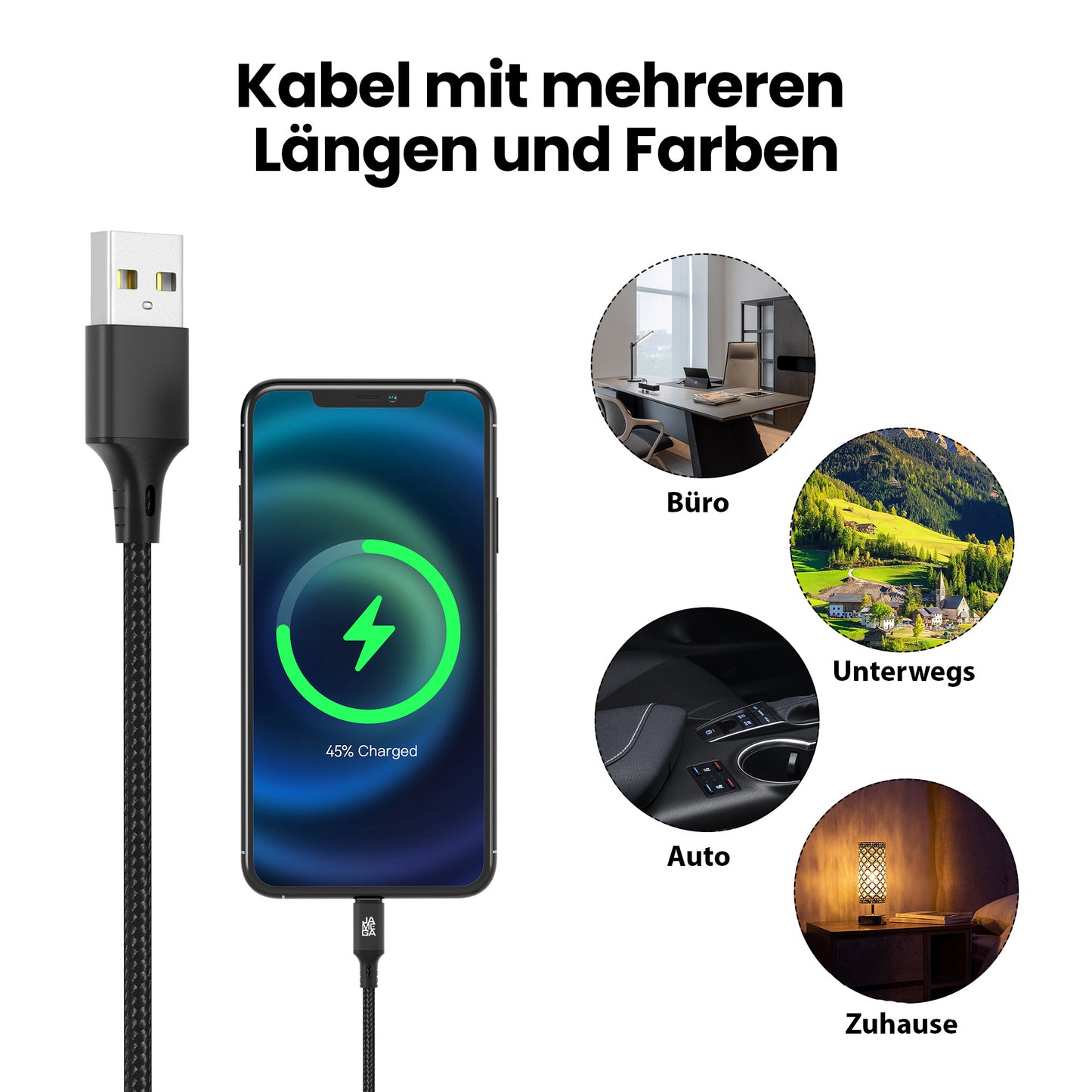 iPhone charging cable new generation cotton / black - Variation