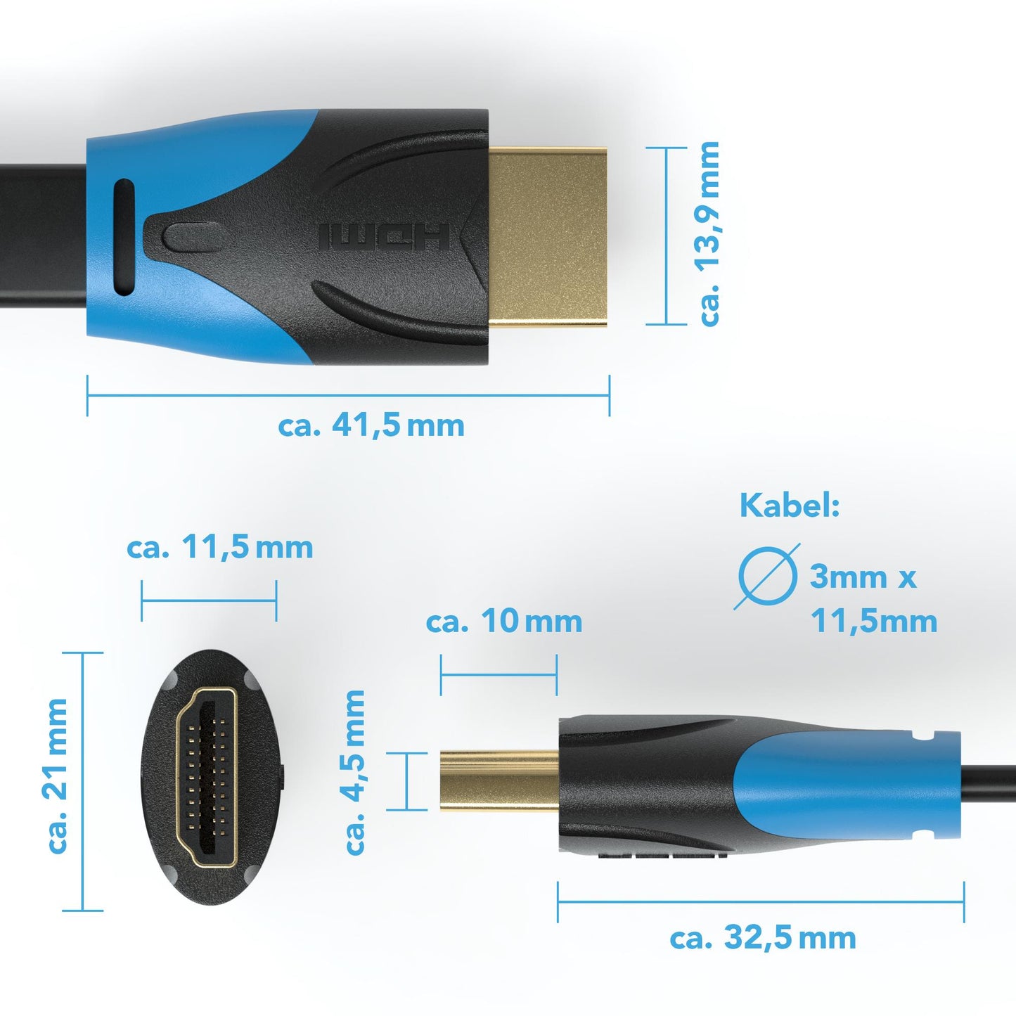 HDMI Kabel 1.4a _Flach_ - Plug schwarz/blau - Variation "eBW"