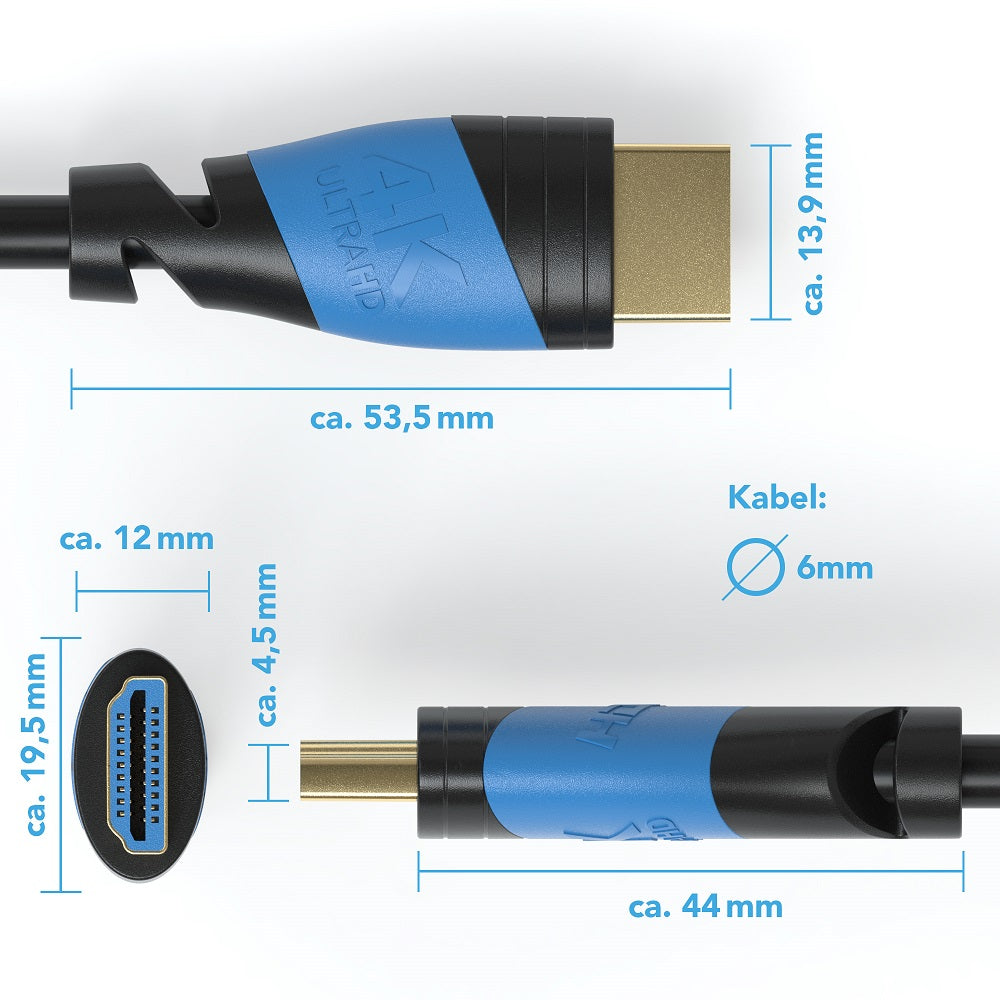 4K U-HD 2.0 HDMI Kabel - Plug Schwarz/Blau - Variation "eBW"
