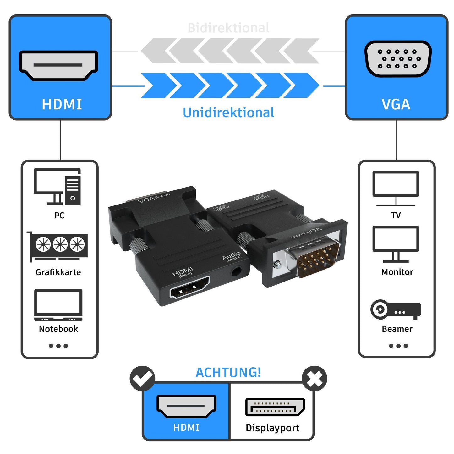 HDMI - VGA Adapter Slim inkl. Aux Kabel