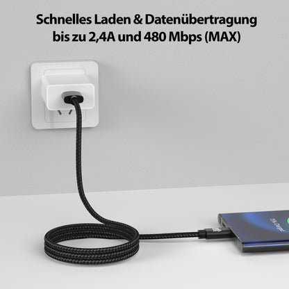 USB-C - USB A | Nylon + Metal Shell | *NEW MODEL* - Black - Variante "eBW"