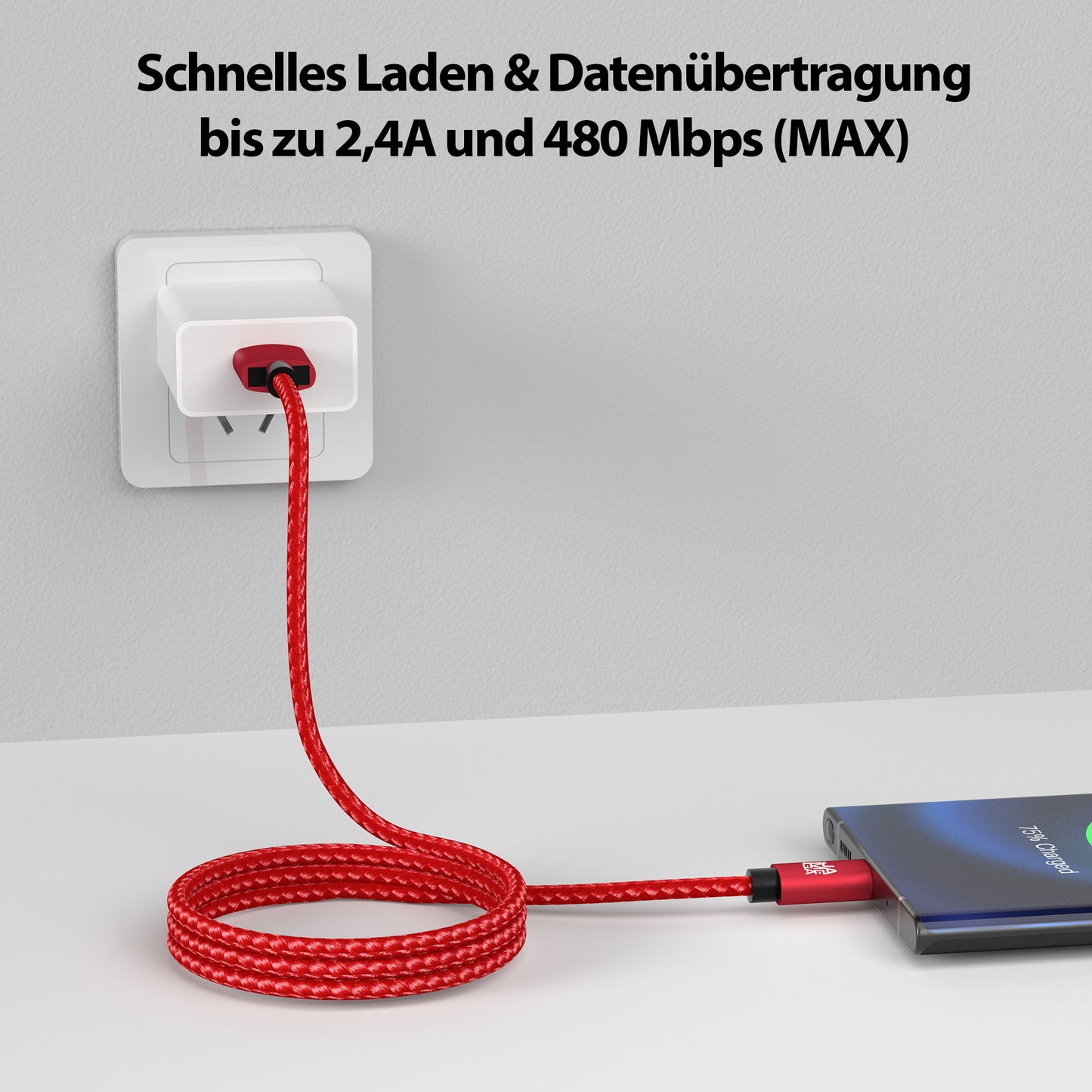 USB-C - USB A | Nylon + Metal Shell | *NEW MODEL* - Red - Variante "eBW"