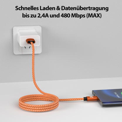 USB-C - USB A | Nylon + Metal Shell | *NEW MODEL* - Orange - Variante "eBW"