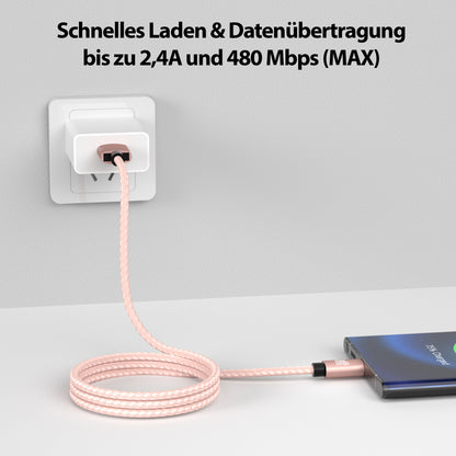 USB-C - USB A | Nylon + Metal Shell | *NEW MODEL* - RoseGold - Variante "eBW"