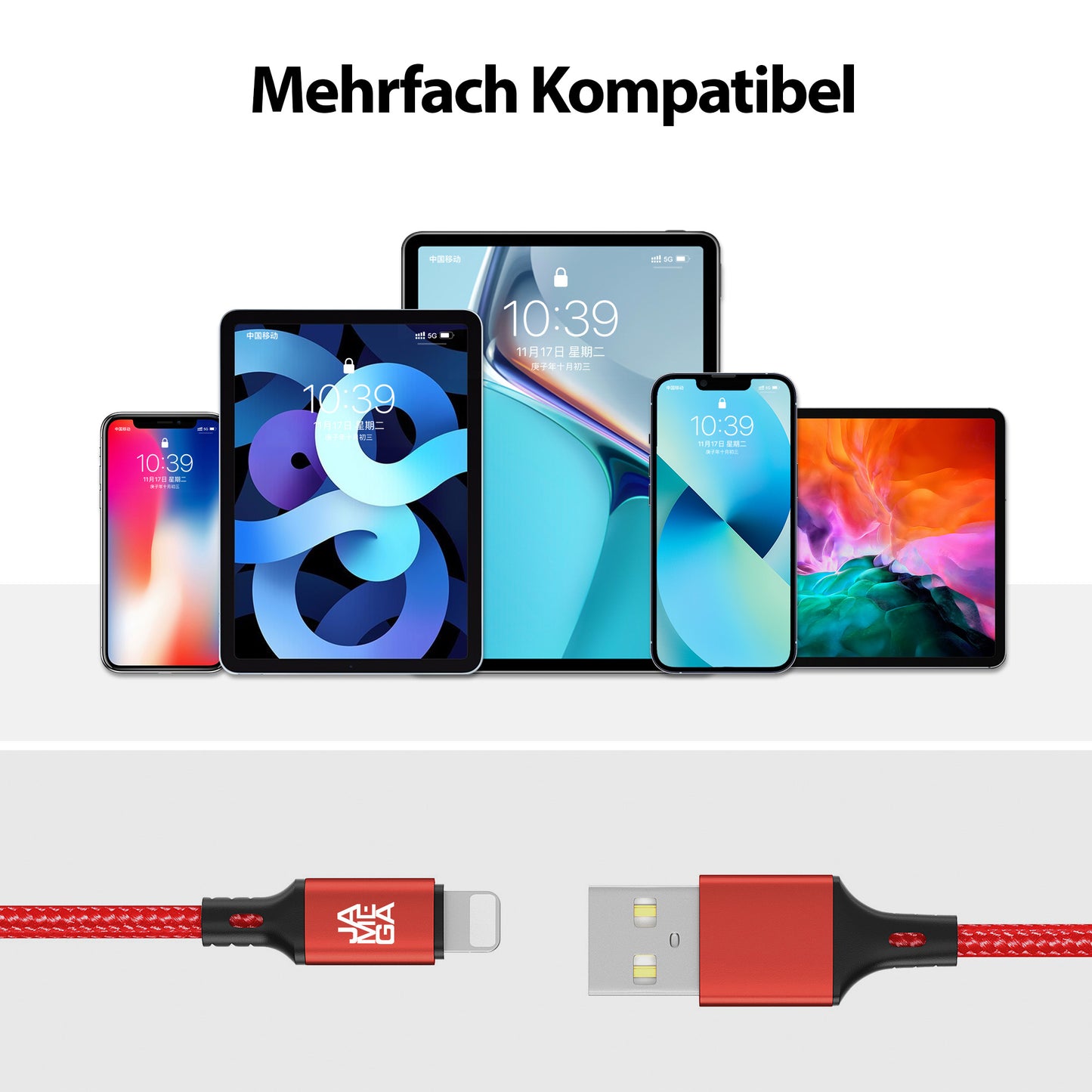 iPhone charging cable new generation cotton / red - Variation