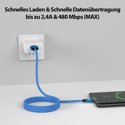 Micro USB Kabel | | 0,5 - 3m | | 4er Set Blau