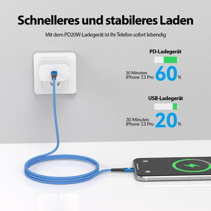 USB-C - Lightning Kabel Blau