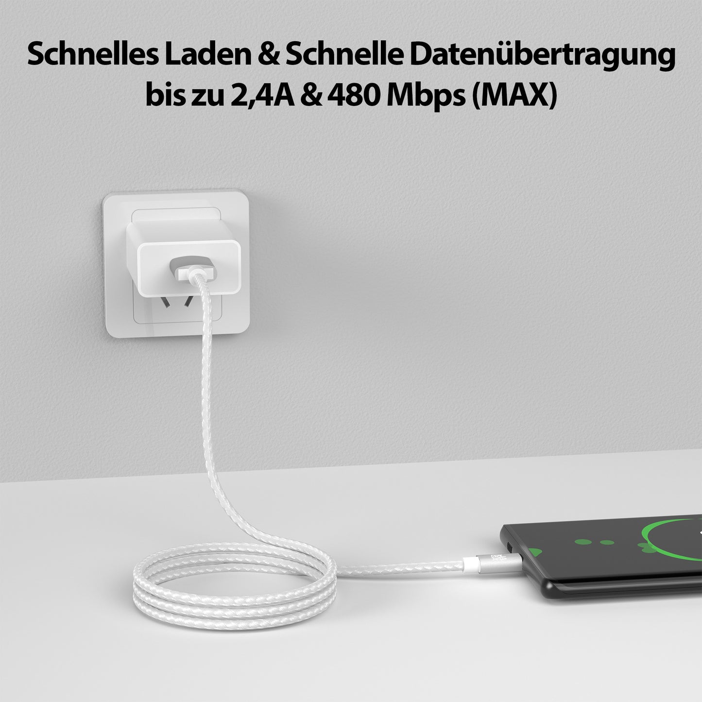 Micro USB Kabel | | 0,5 - 3m | | 4er Set Weiß