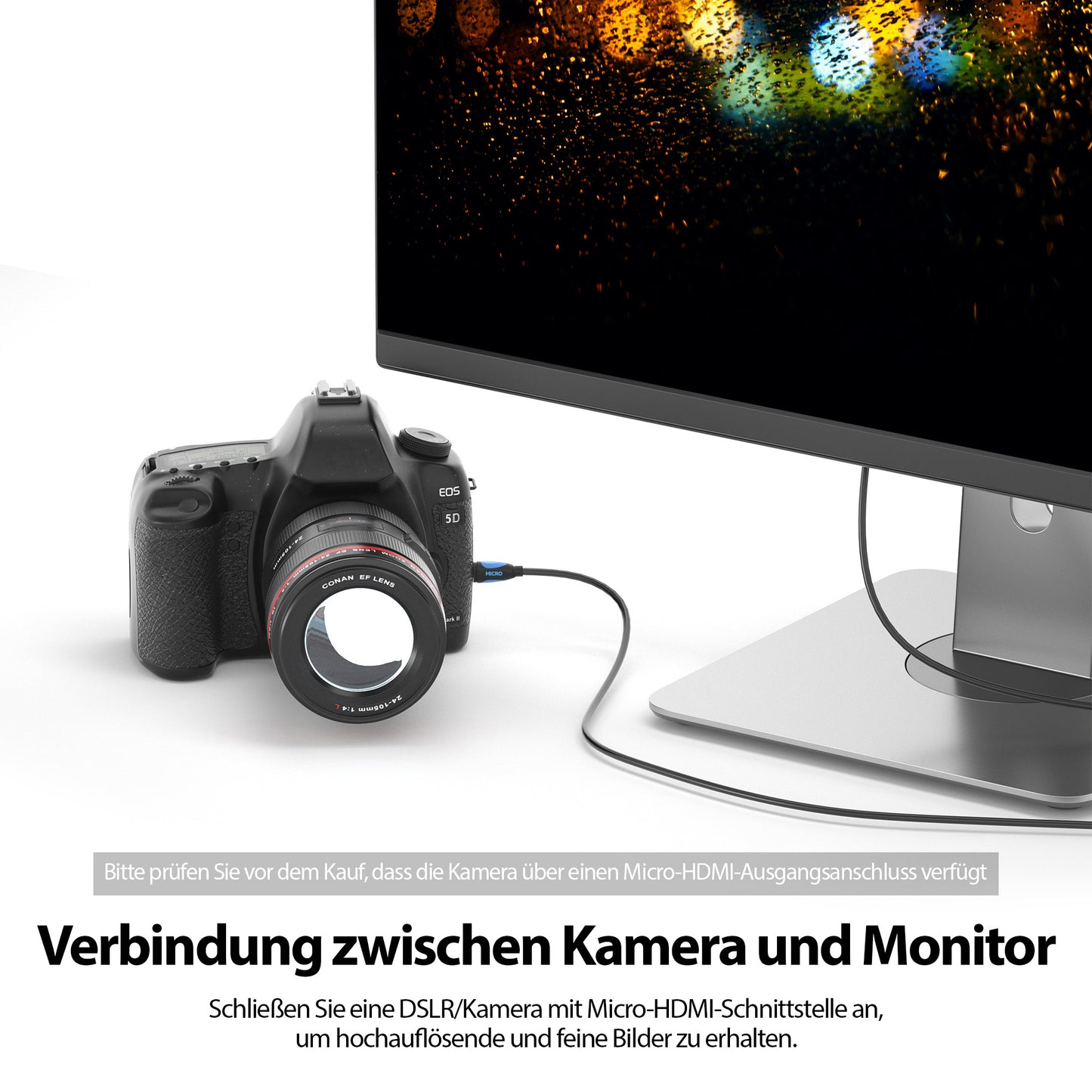 micro HDMI zu HDMI Kabel - schwarz/blau - Variation "eBW"