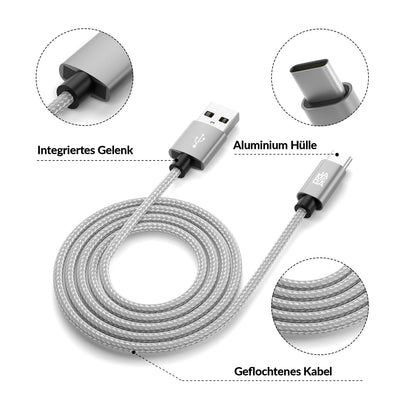 USB-C - USB A | Nylon + Metal Shell | *NEW MODEL* - Silver - Variante "eBW"
