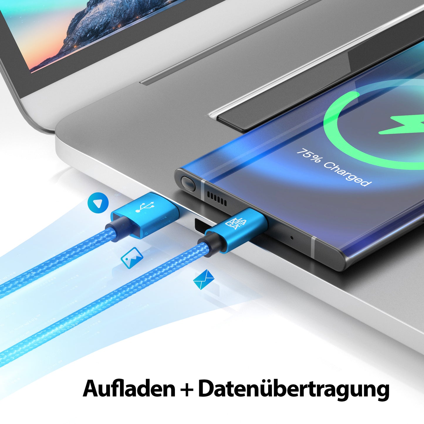 USB-C - USB A | Nylon + Metal Shell | *NEW MODEL* - Blue - Variante "eBW"