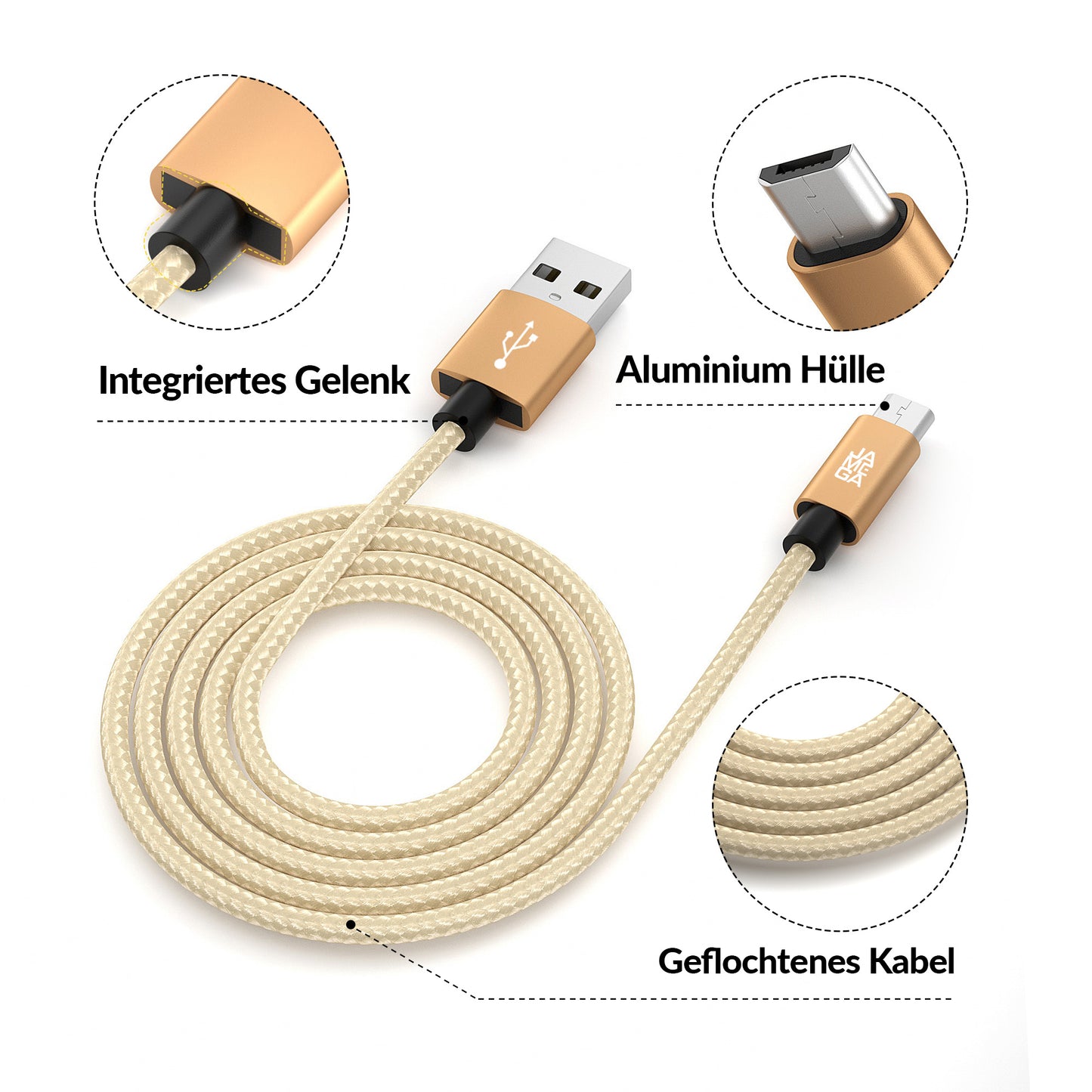 micro USB Kabel - Gold - Variante "eBW"