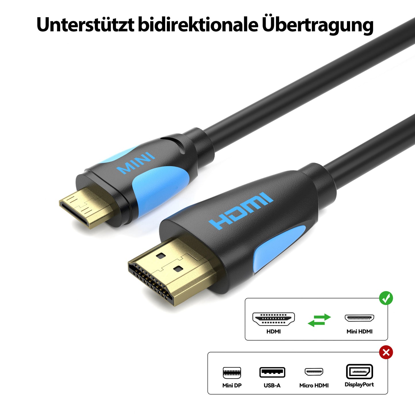 mini HDMI zu HDMI Kabel - schwarz/blau - Variante "eBW"
