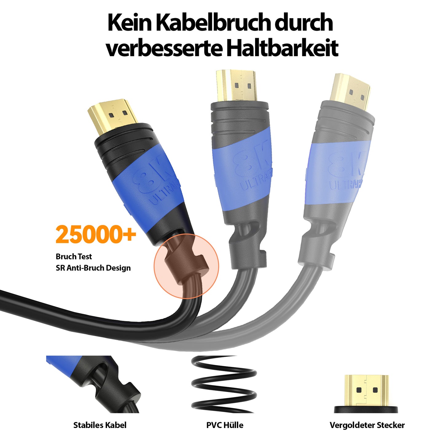 8K Black Ultra High Speed HDMI Kabel - Schwarz/Blau - Variation "eBW"
