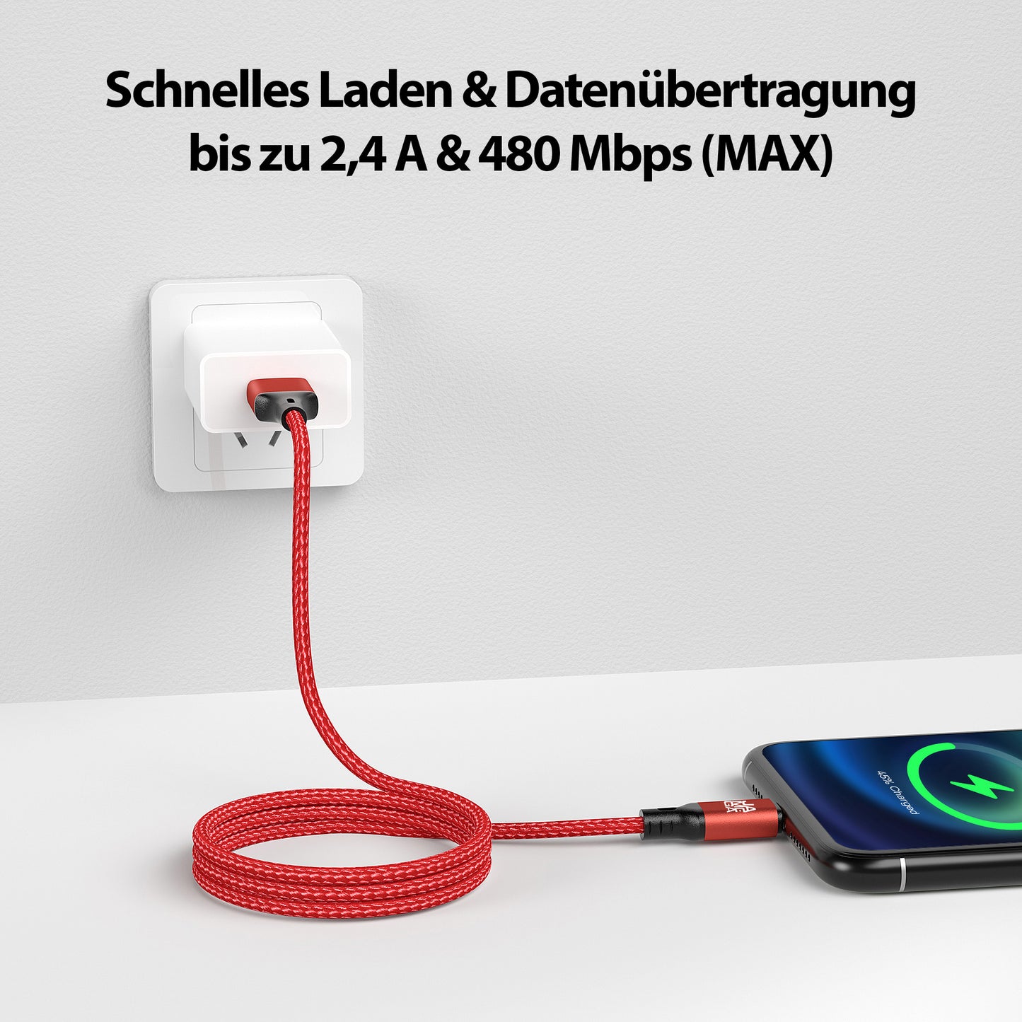 iPhone charging cable new generation cotton / red - Variation