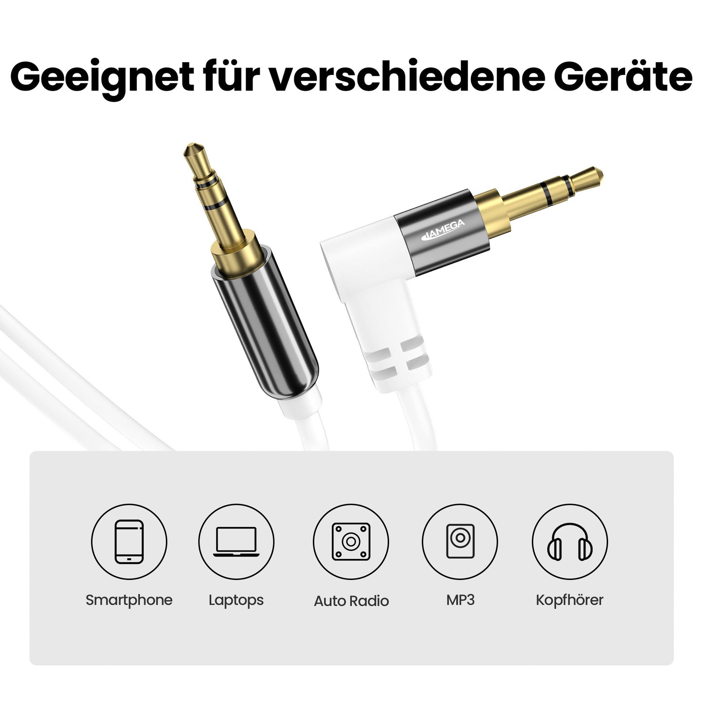 AUX Kabel 90° Winkel Weiß