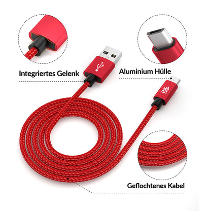 Micro USB Kabel || Weiß - Rot - Blau - Schwarz || 0,5 - 3m || 4er Set