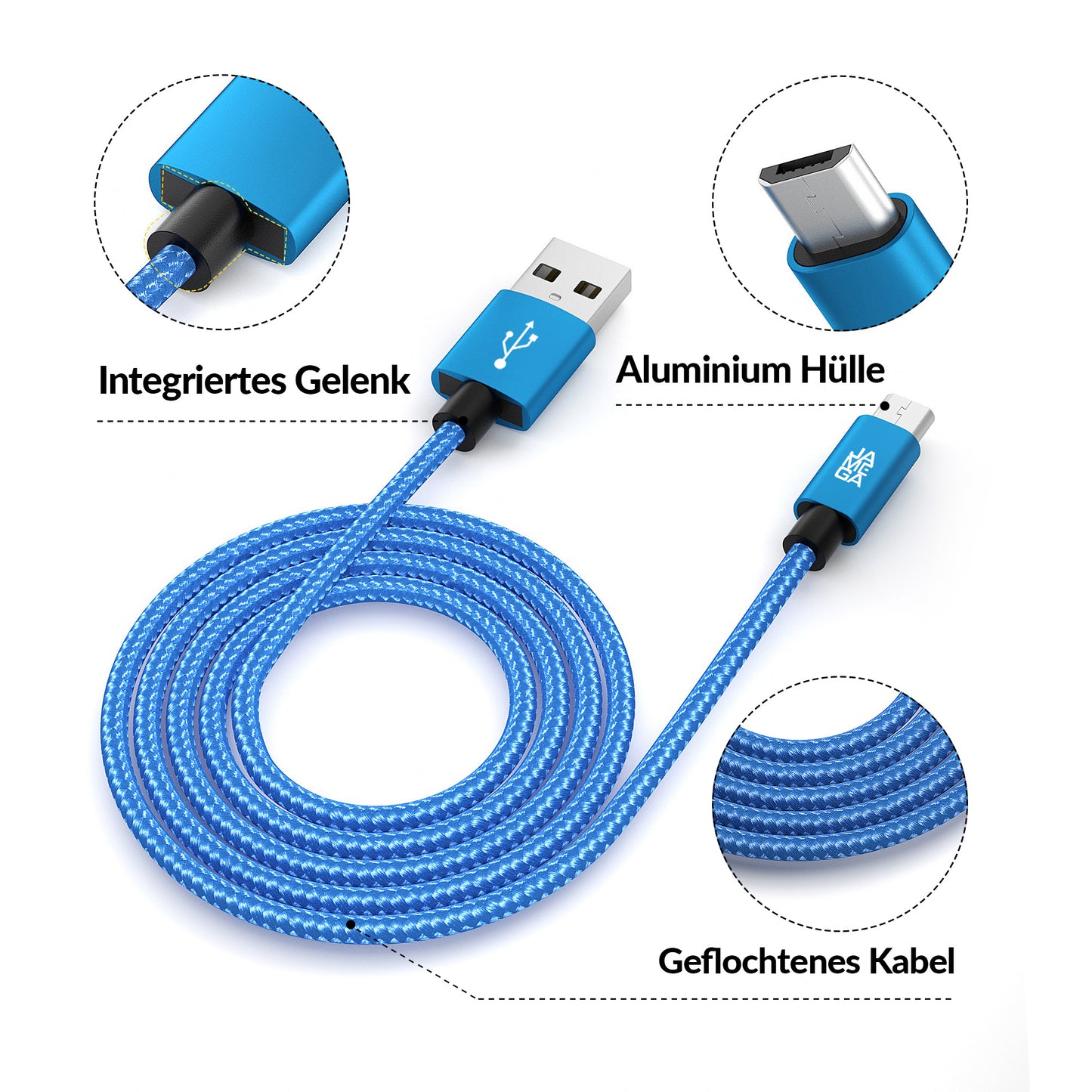 Micro USB Kabel | | 0,5 - 3m | | 4er Set Blau