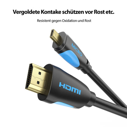 micro HDMI zu HDMI Kabel - schwarz/blau - Variation "eBW"