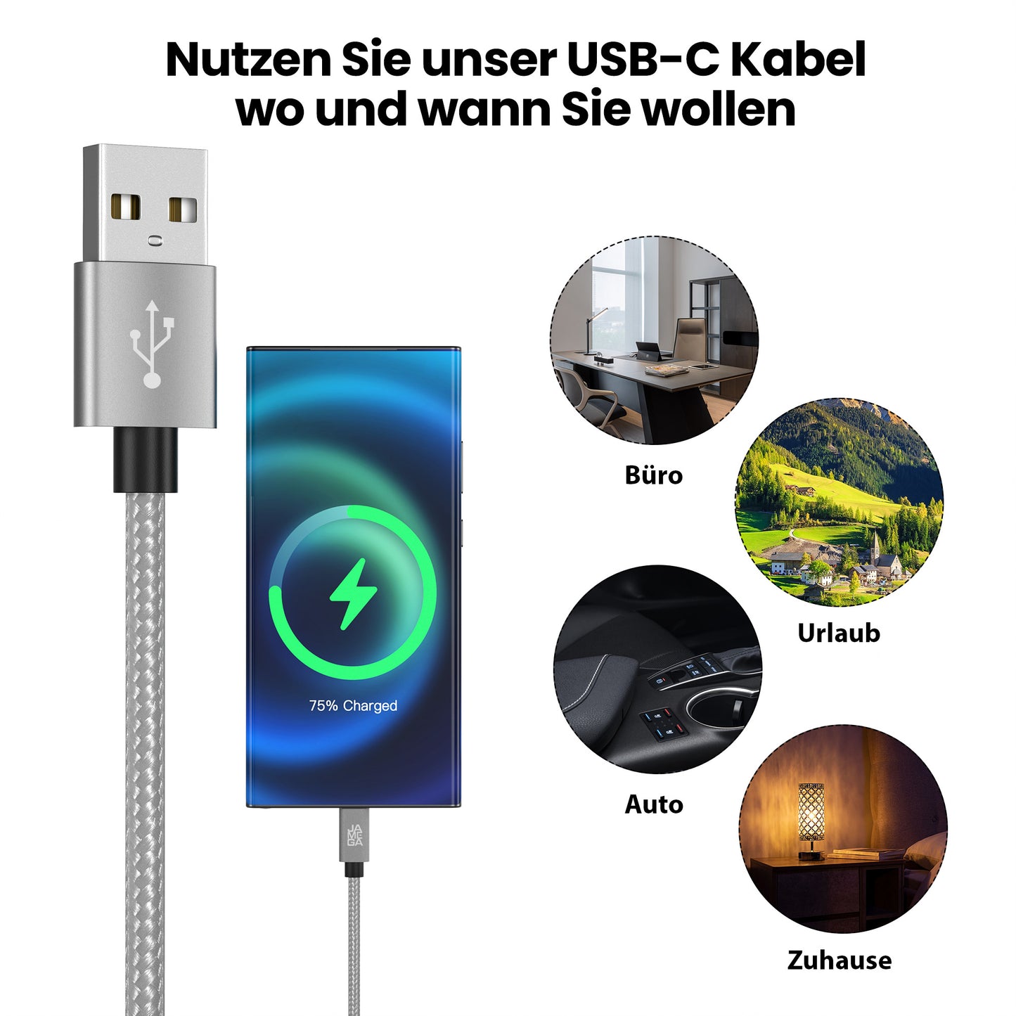 USB-C - USB A | Nylon + Metal Shell | *NEW MODEL* - Silver - Variante "eBW"