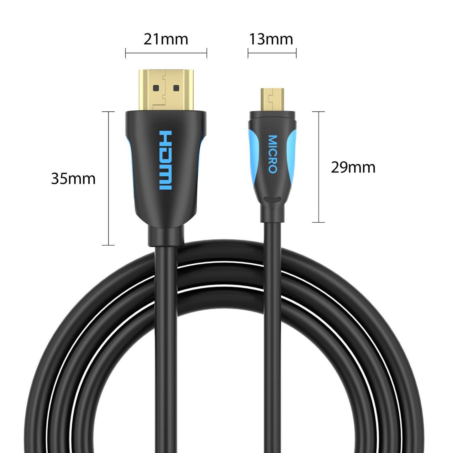 micro HDMI zu HDMI Kabel - schwarz/blau - Variation "eBW"