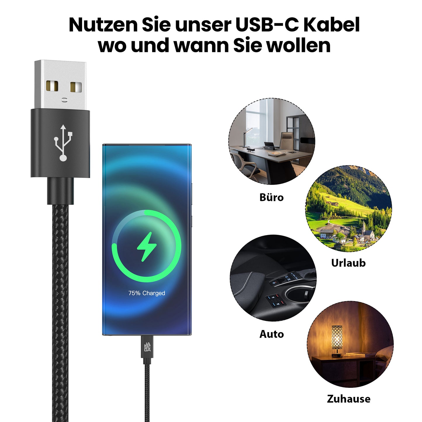 USB-C - USB A | Nylon + Metal Shell | *NEW MODEL* - Black - Variante "eBW"