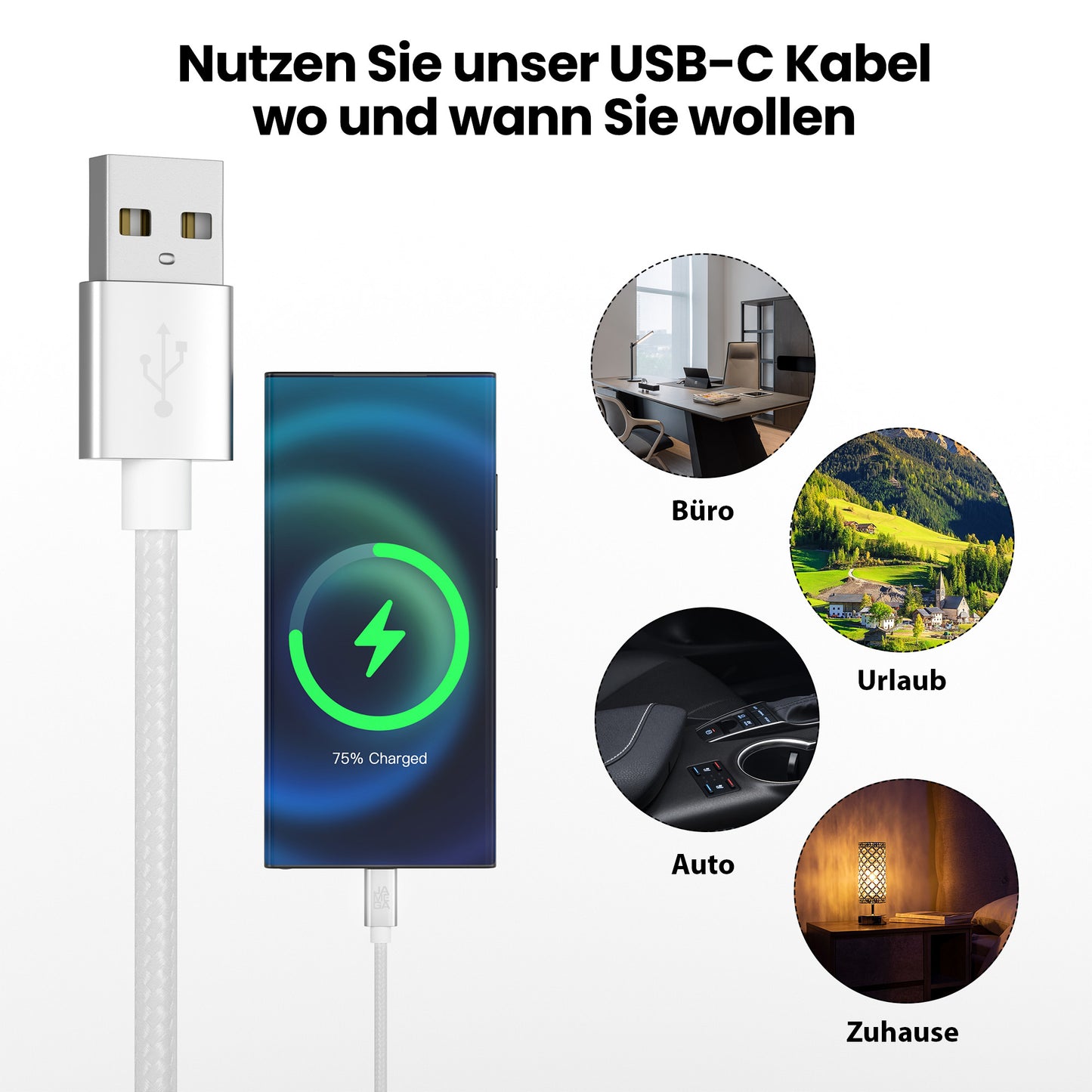 USB-C - USB A | Nylon + Metal Shell | *NEW MODEL* - White - Variante "eBW"