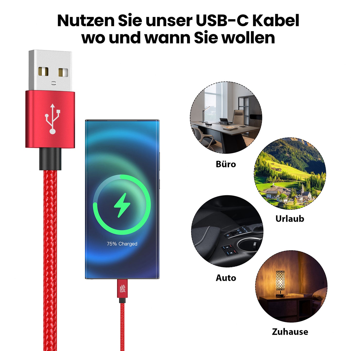 USB-C - USB A | Nylon + Metal Shell | *NEW MODEL* - Red - Variante "eBW"