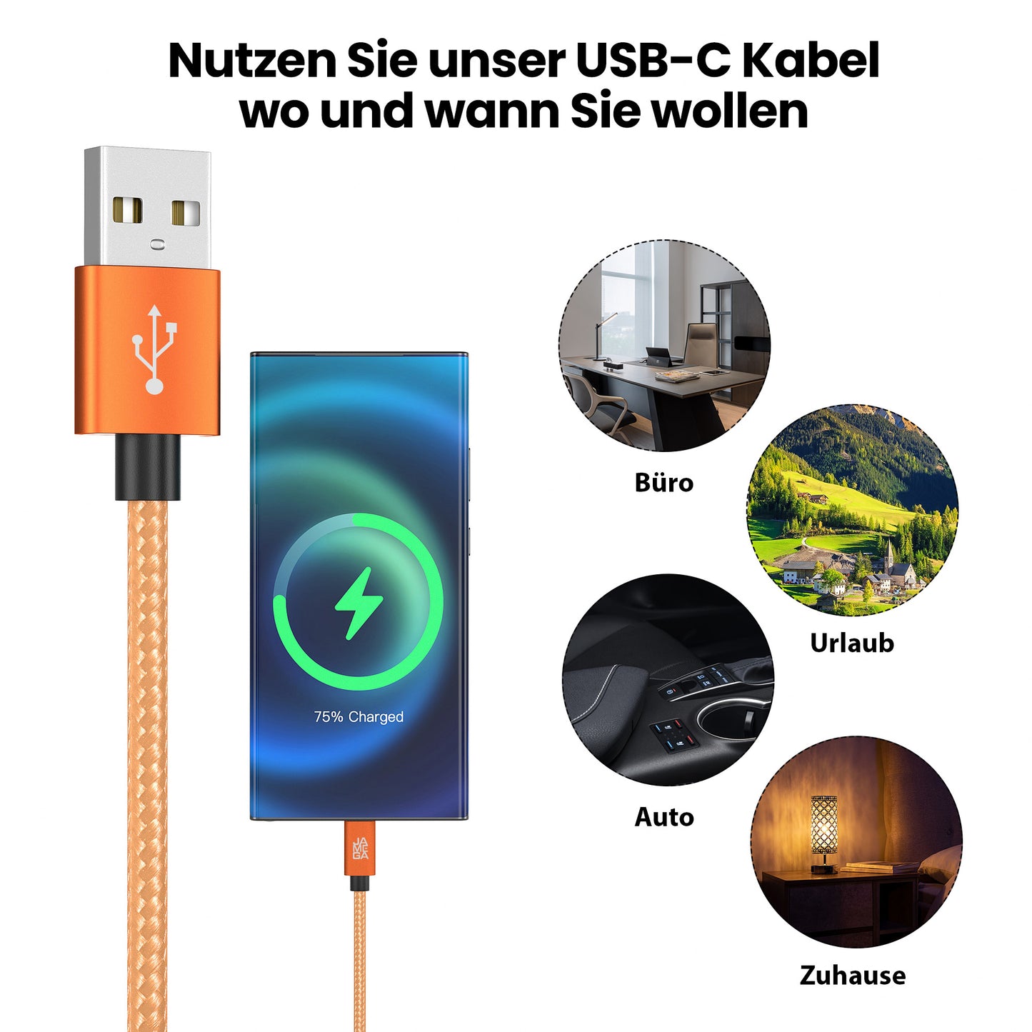 USB-C - USB A | Nylon + Metal Shell | *NEW MODEL* - Orange - Variante "eBW"