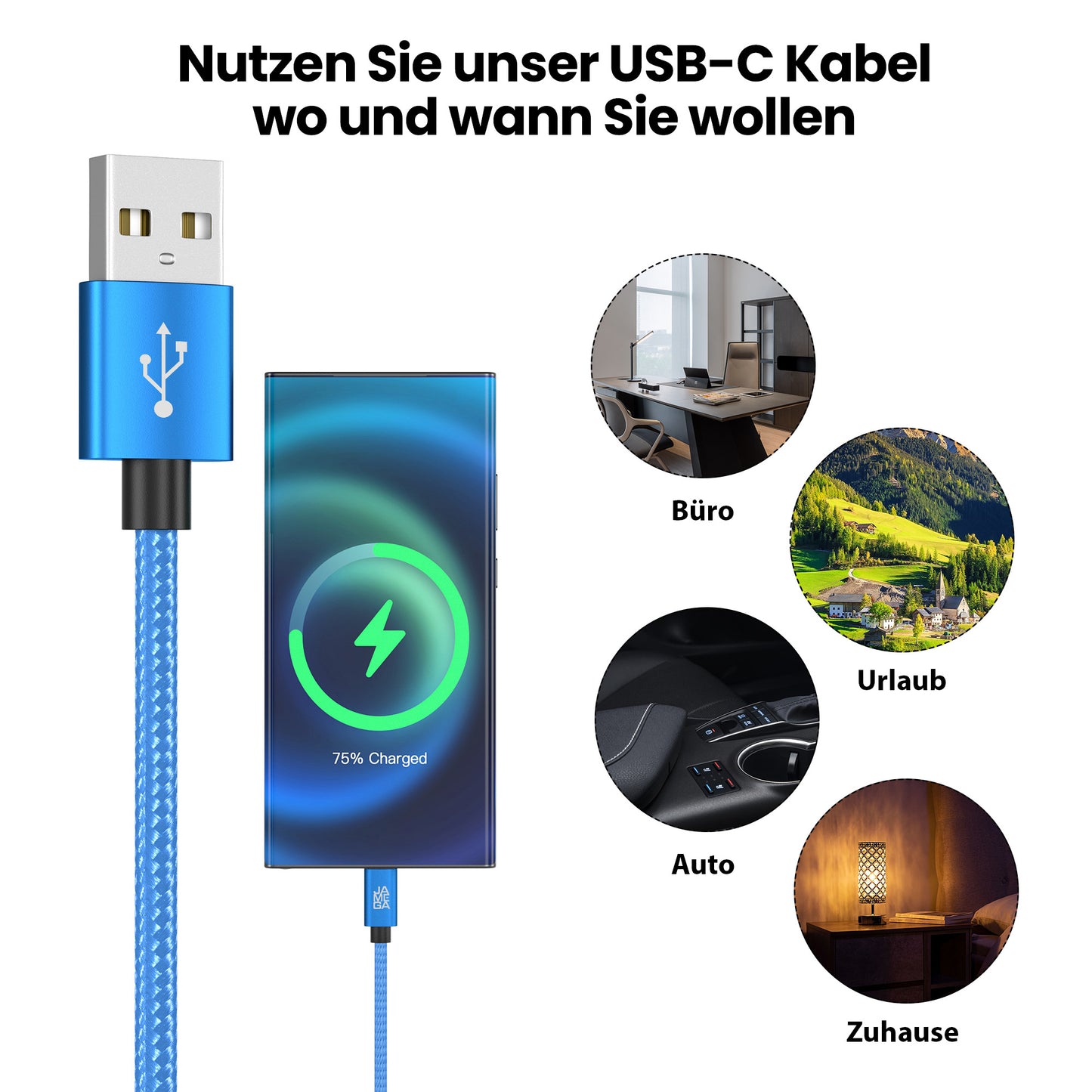 USB-C - USB A | Nylon + Metal Shell | *NEW MODEL* - Blue - Variante "eBW"