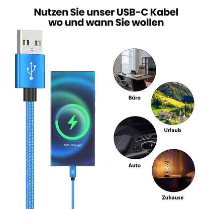 USB-C - USB A | Nylon + Metal Shell | *NEW MODEL* - Blue - Variante "eBW"