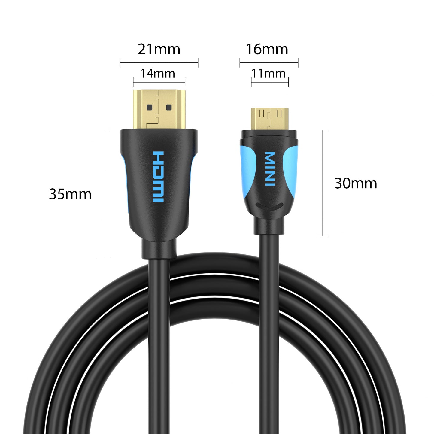 mini HDMI zu HDMI Kabel - schwarz/blau - Variante "eBW"