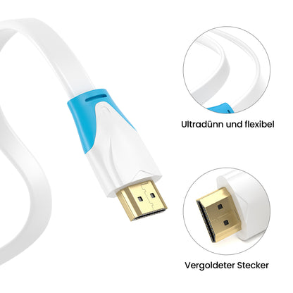 HDMI Kabel 2.0 _Flach_ - Plug weiß/blau - Variation "eBW"