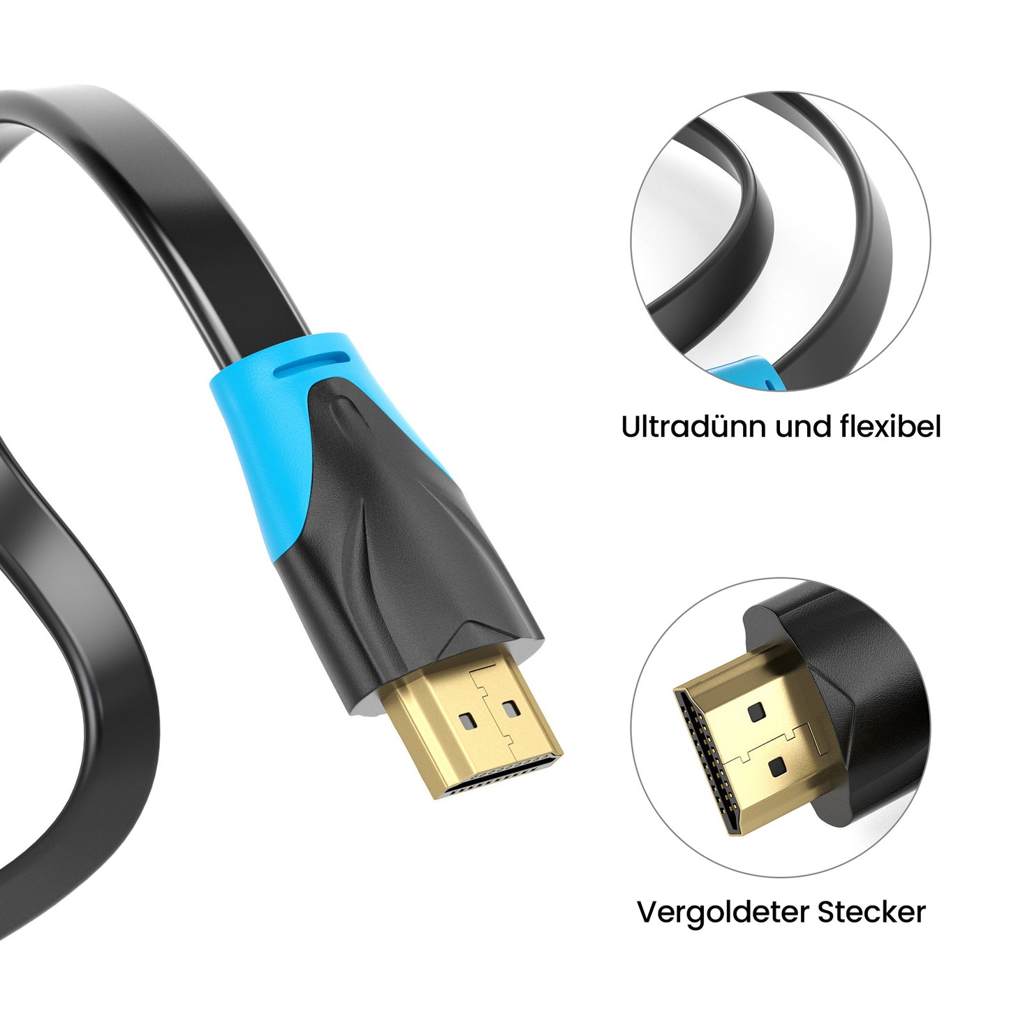 HDMI Kabel 2.0 _Flach_ - Plug schwarz/blau - Variation "eBW"