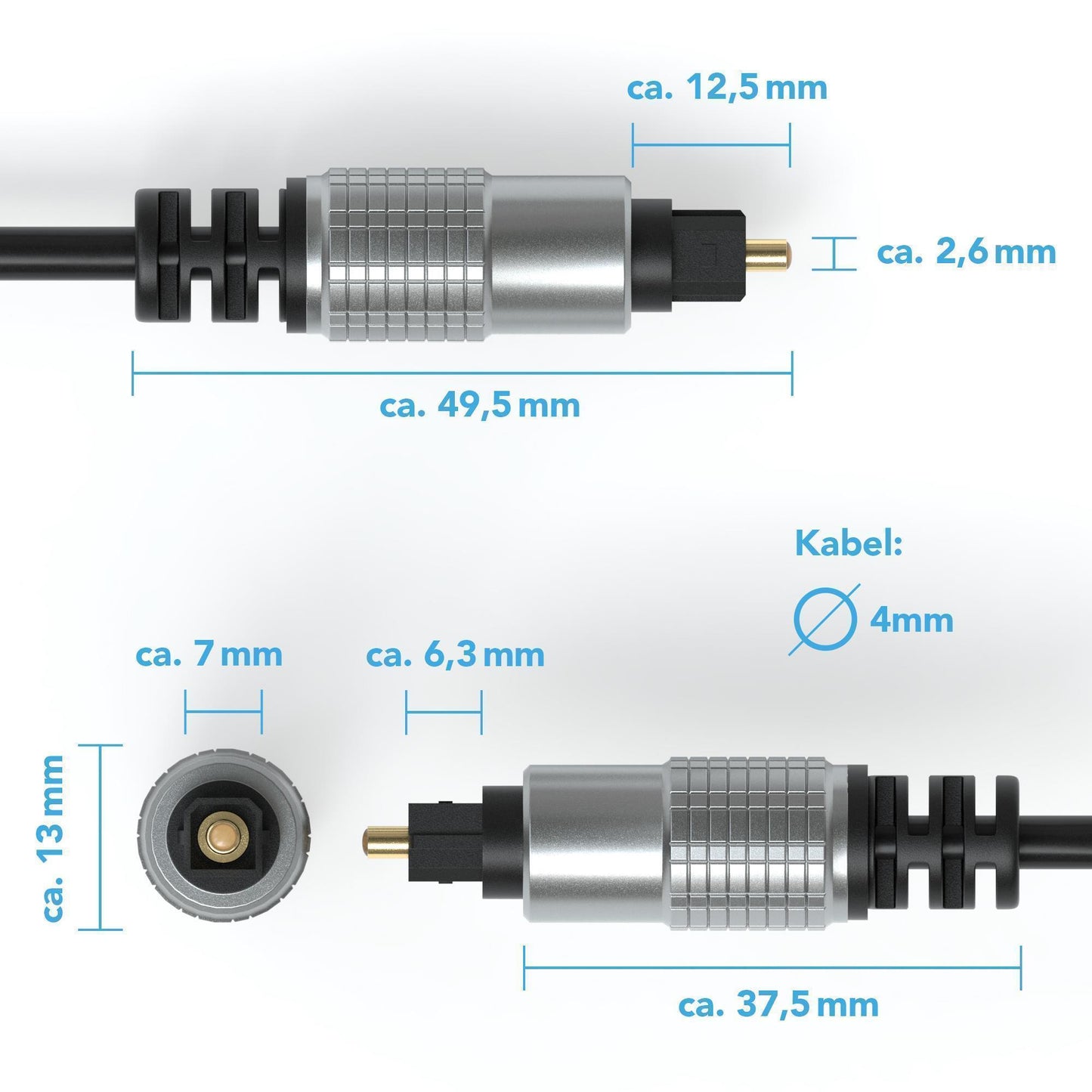Toslink Kabel / LWL / Metal Plug - Variation "eBW"