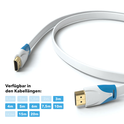 HDMI Kabel 1.4a _Flach_ - Plug weiß/blau - Variation "eBW"
