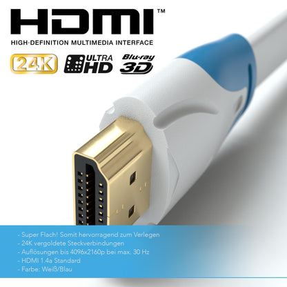 HDMI Kabel 1.4a _Flach_ - Plug weiß/blau - Variation "eBW"