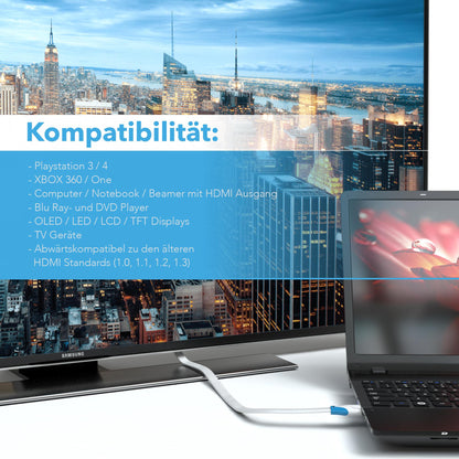 HDMI Kabel 2.0 Flach Weiß/Blau