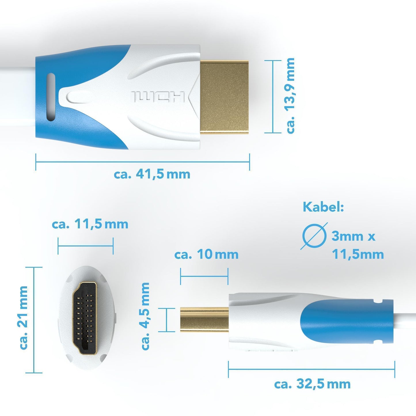 HDMI Kabel 1.4a _Flach_ - Plug weiß/blau - Variation "eBW"