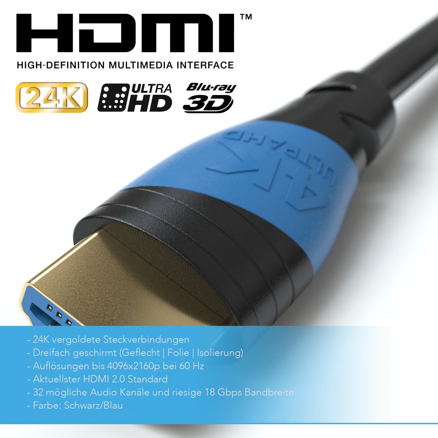 HDMI Kabel 2.0 Schwarz/Blau